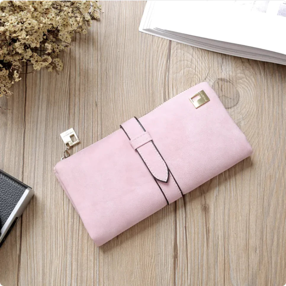 Women's Long Leather Wallet with Zipper Closure