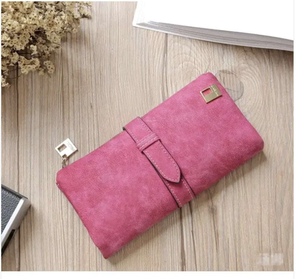 Women's Long Leather Wallet with Zipper Closure