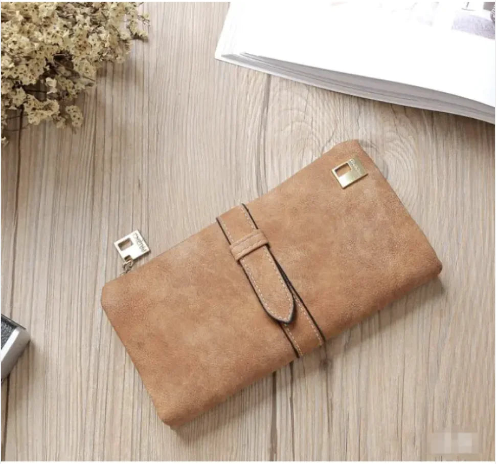 Women's Long Leather Wallet with Zipper Closure